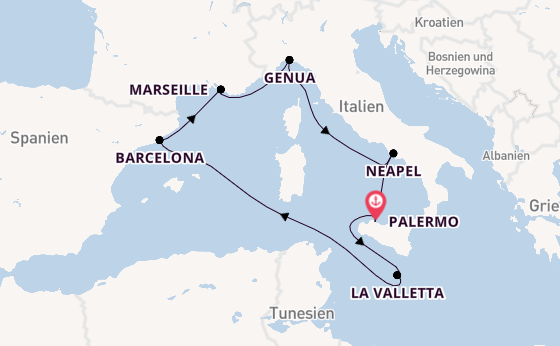 Westliches Mittelmeer ab Palermo, Sizilien auf der MSC Seashore