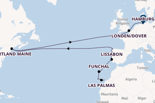 trans-Atlantisch vanaf Puerto del Rosario, Fuerteventura, Spanje met AIDAluna