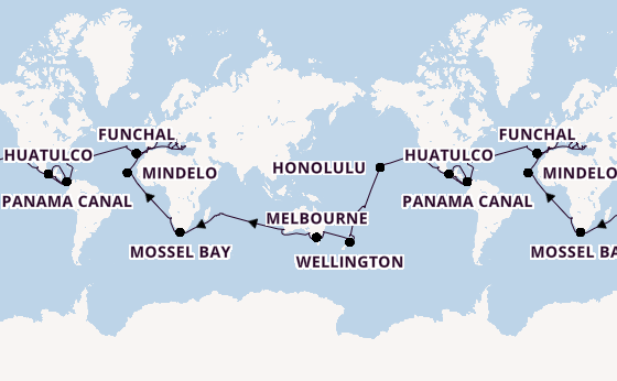 Round-the-World Trip from Fort Lauderdale (Port Everglades), Florida, USA with the Coral Princess