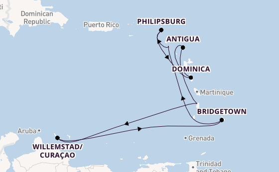 Southern Caribbean from Charlestown (Nevis), St. Kitts with the Arvia