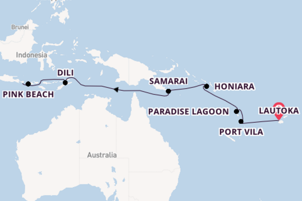 Zuidelijke Stille Oceaan vanaf Lautoka, Fiji met de Le Paul Gaugin