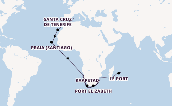 Zuidelijk Afrika vanaf Palma de Mallorca, Mallorca, Spanje met AIDAblu