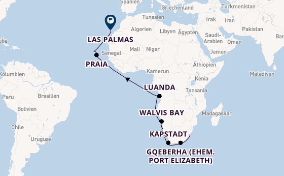 Südliches Afrika ab Durban, Südafrika auf der Amadea