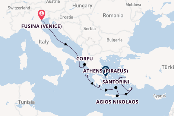 Eastern Mediterranean from Fusina (Venice) with the Azamara Onward