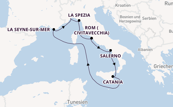 Westliches Mittelmeer ab Savona, Italien auf der Costa Fascinosa