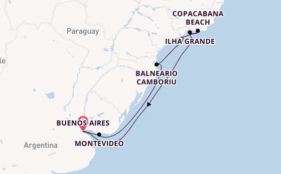 South America from Buenos Aires, Argentina with the Costa Serena