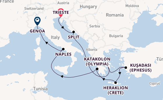 Mediterranean Sea from Trieste, Italy with the MSC Splendida