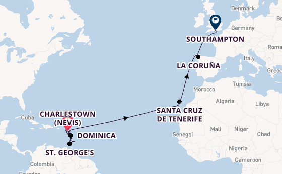 Caribbean from Charlestown (Nevis), St. Kitts with the Iona