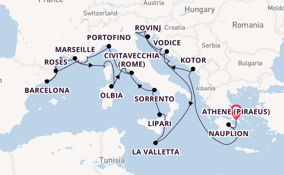 Middellandse Zee vanaf Athene (Piraeus), Griekenland met de Seabourn Ovation