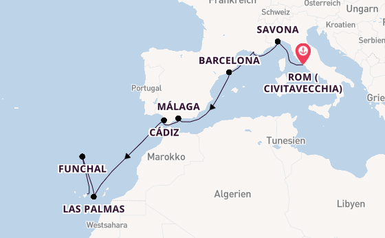 Westliches Mittelmeer ab Civitavecchia (Rom), Italien auf der Costa Smeralda