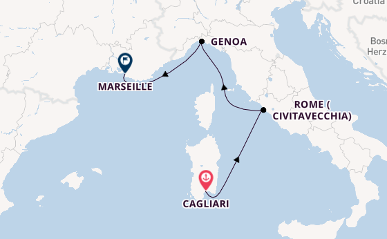 Western Mediterranean from Cagliari, Sardinia with the MSC Musica