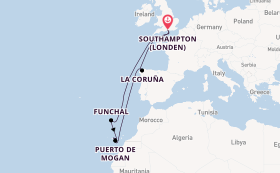 Canarische Eilanden vanaf Southampton (Londen), Engeland met de Queen Anne