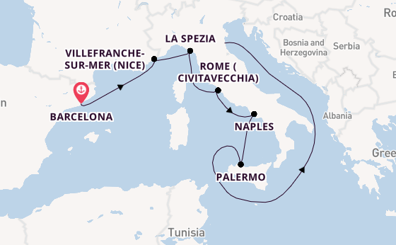 Western Mediterranean from Barcelona, Spain with the Mariner of the Seas
