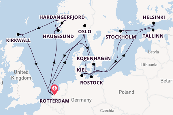 Noorwegen vanaf Rotterdam, Nederland met de Rotterdam
