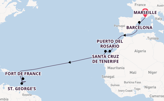 Caribbean from Marseille, France with the MSC World Europa