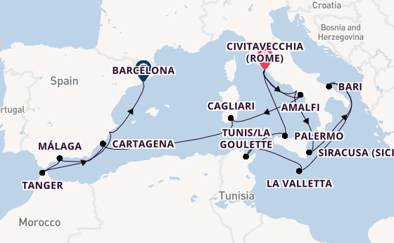 Westelijke Middellandse Zee vanaf Civitavecchia (Rome), Italië met de EXPLORA II