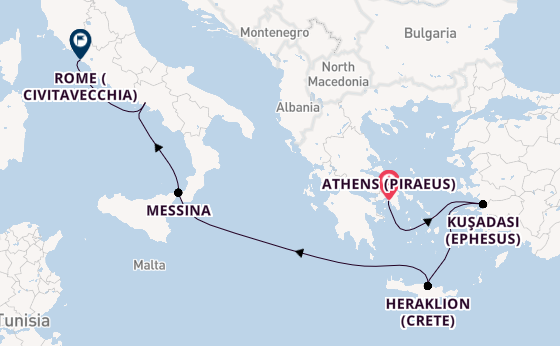 Mediterranean Sea from Athens (Piraeus), Greece with the Viking Mira