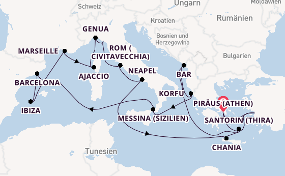Mittelmeer ab Piräus (Athen), Griechenland auf der Sun Princess