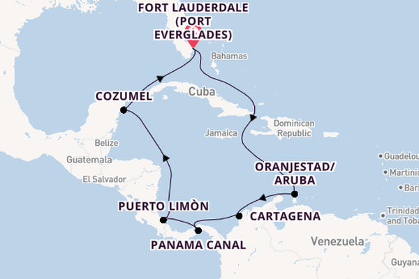 Central America from Fort Lauderdale (Port Everglades), Florida, USA with the Caribbean Princess