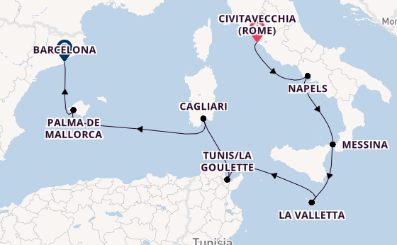Westelijke Middellandse Zee vanaf Civitavecchia (Rome), Italië met de Seven Seas Voyager