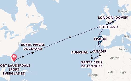 Transatlantic from Fort Lauderdale (Port Everglades), Florida, USA with the Nieuw Statendam