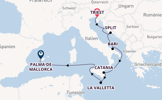 Westliches Mittelmeer ab Triest, Italien auf der Mein Schiff 4