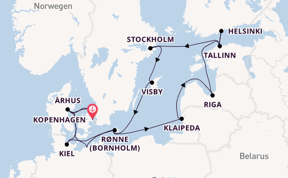 Ostsee ab Kopenhagen, Dänemark auf der Caribbean Princess