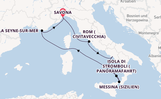 Westliches Mittelmeer ab Savona, Italien auf der Costa Fascinosa