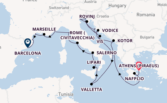 Mediterranean Sea from Athens (Piraeus), Greece with the Seabourn Ovation 