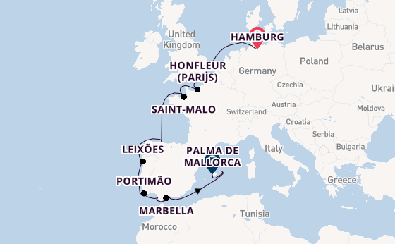 Westelijke Middellandse Zee vanaf Hamburg, Duitsland met de MS EUROPA
