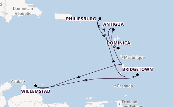 Southern Caribbean from Charlestown (Nevis), St. Kitts with the Arvia