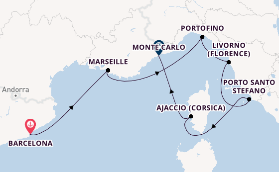 Westelijke Middellandse Zee vanaf Barcelona, Spanje met de Silver Ray