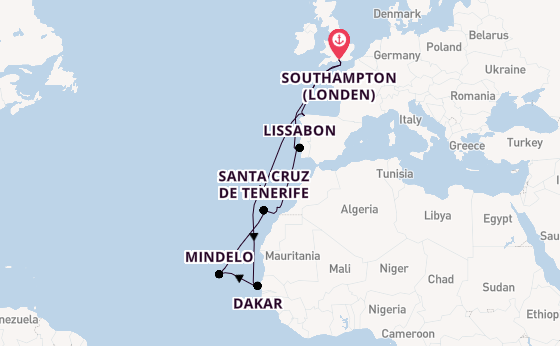 Portugal vanaf Southampton (Londen), Engeland met de Queen Mary 2
