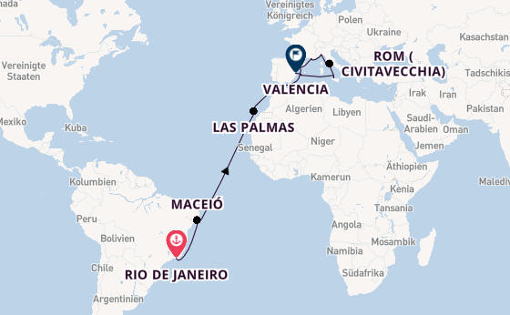 Transatlantik ab Rio de Janeiro, Brasilien auf der MSC Musica