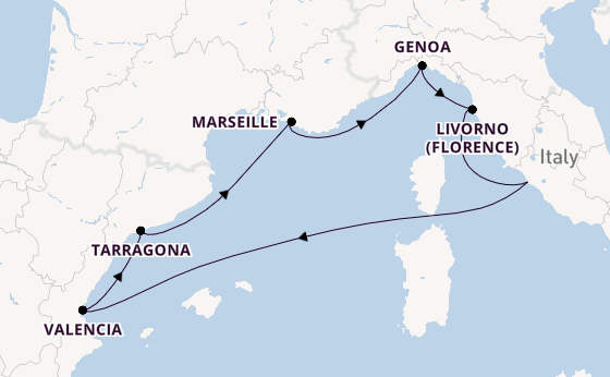 Western Mediterranean from Rome (Civitavecchia), Italy with the MSC Lirica