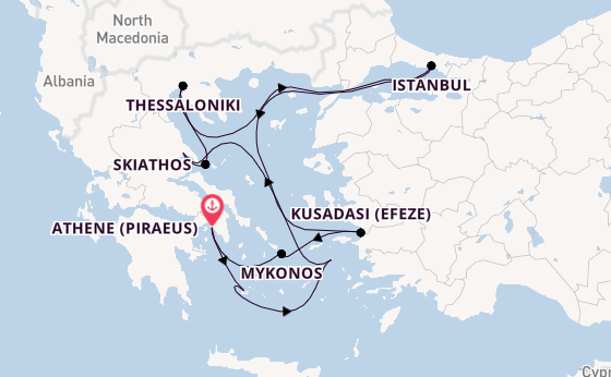 Oostelijke Middellandse Zee vanaf Athene (Piraeus), Griekenland met de Silver Shadow