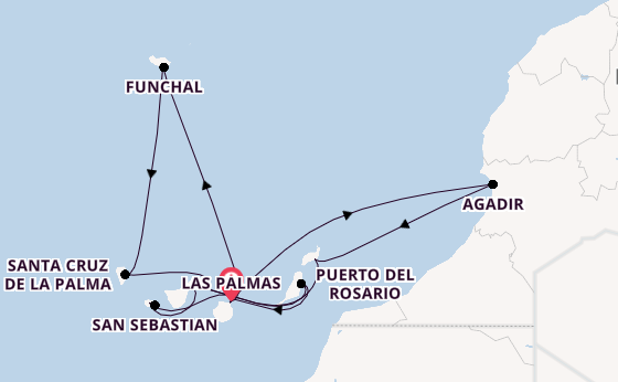 Canarische Eilanden vanaf Las Palmas, Gran Canaria, Spanje met de Mein Schiff 7