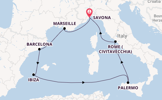 Western Mediterranean from Savona, Italy with the Costa Smeralda