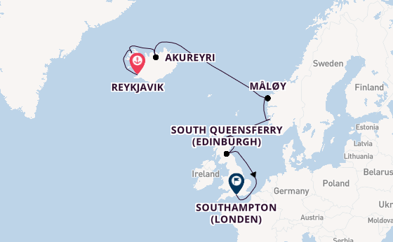 Verenigd Koninkrijk vanaf Reykjavik, IJsland met de Norwegian Star