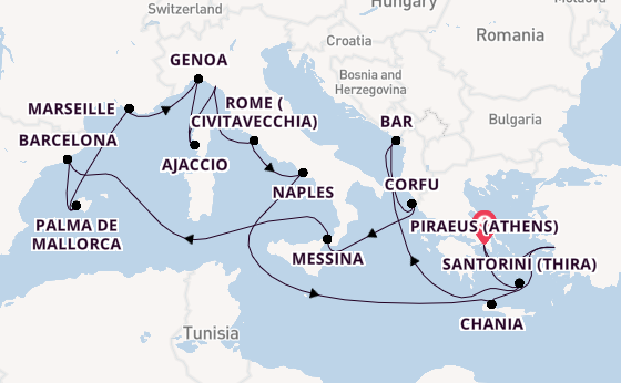 Mediterranean from Piraeus (Athens), Greece with the Sun Princess