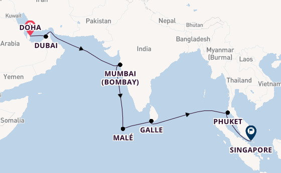 South East Asia from Doha, Qatar with the Seven Seas Mariner