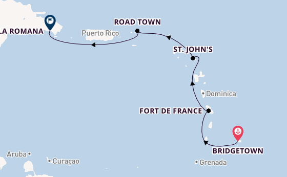 Caribbean vanaf Bridgetown, Barbados met de MSC Opera
