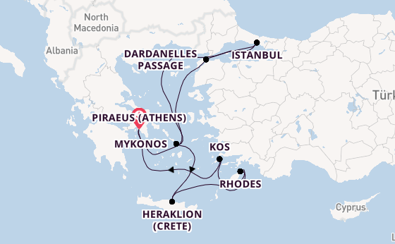 Eastern Mediterranean from Piraeus (Athens), Greece with the Costa Pacifica
