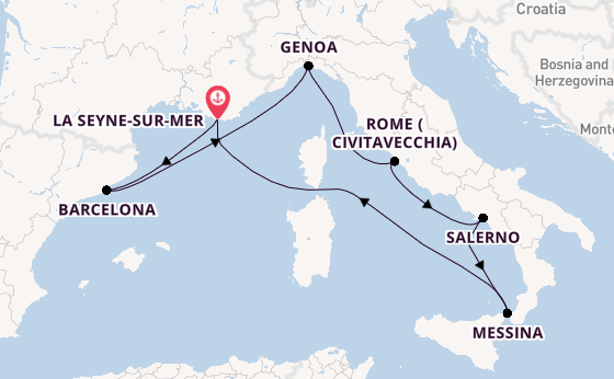 Western Mediterranean from La Seyne-sur-Mer, France with the Costa Fascinosa