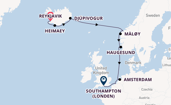 Noorwegen vanaf Reykjavik, IJsland met de Vista