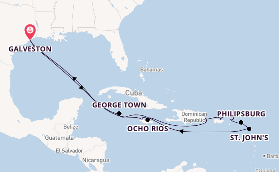 Caribbean vanaf Galveston, Verenigde Staten met de Seven Seas Splendor