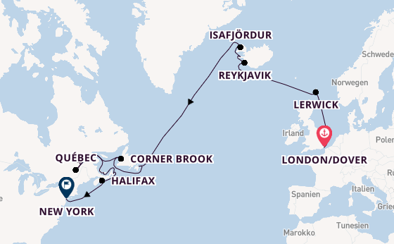 Transatlantik ab London/Dover, Großbritannien auf der Crown Princess