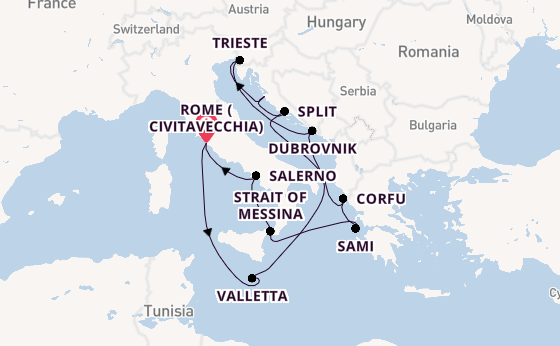 Mediterranean Sea from Rome (Civitavecchia), Italy with the Queen Elizabeth