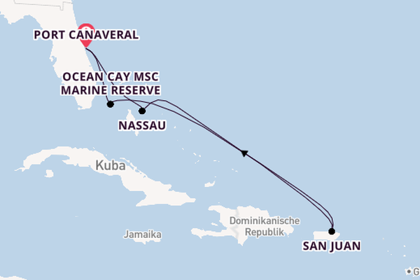 Karibik ab Port Canaveral, USA auf der MSC Grandiosa