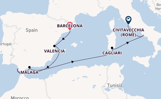 Westelijke Middellandse Zee vanaf Barcelona, Spanje met de Zuiderdam